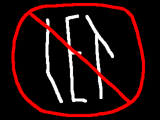 a drawing of the word 'let' with a prohibition
              sign over it.